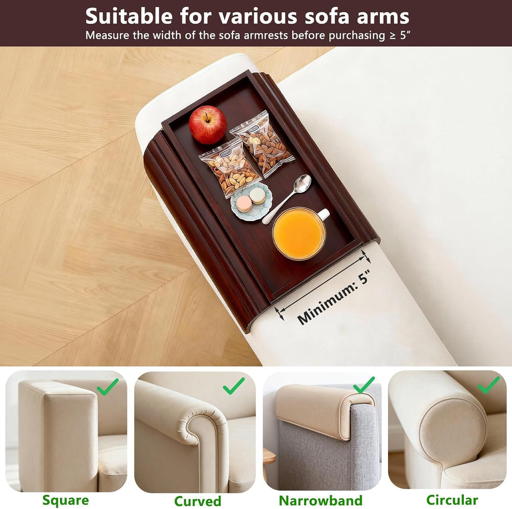 Bamboo Couch Arm Tray Table, Foldable Sofa Rest with Non-Slip Base Portable A...