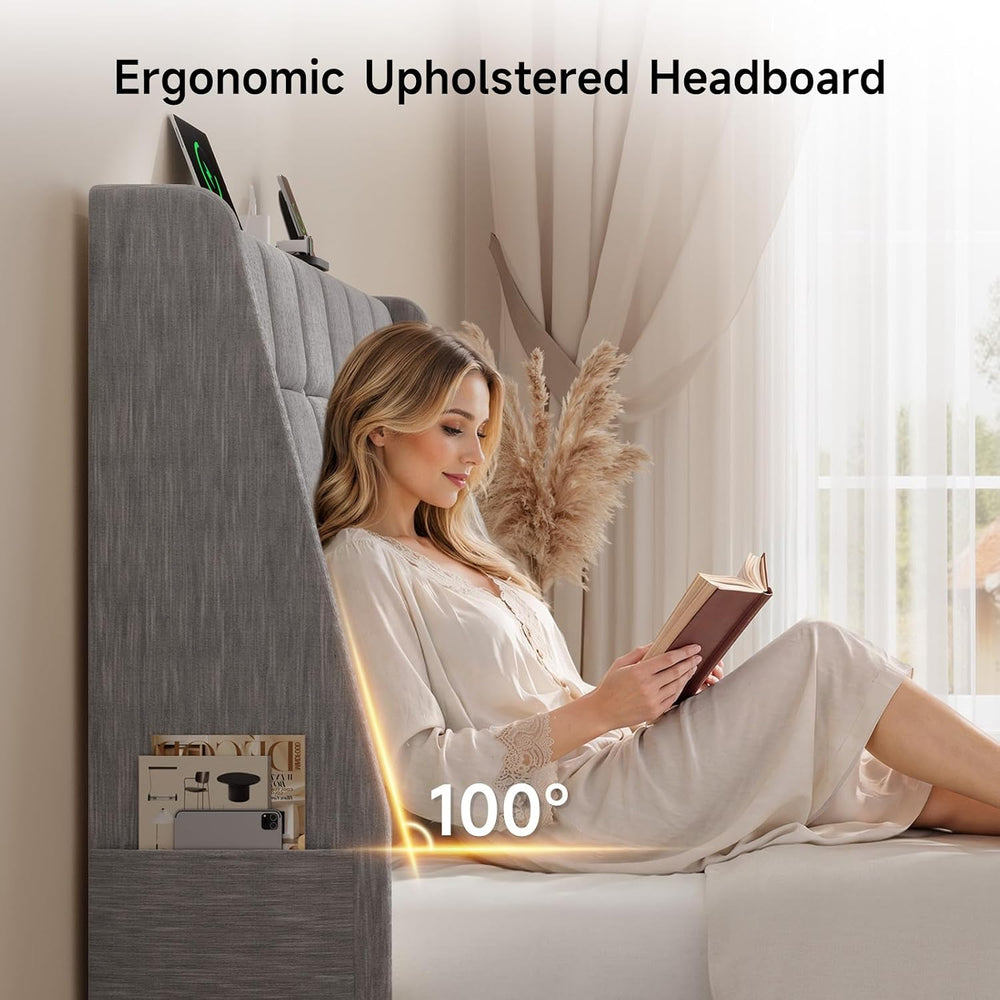 ONBRILL Queen Headboard Only with Charging Station, Soft Chenille Fabric