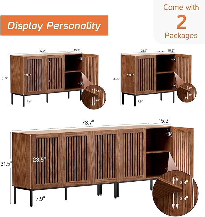 Farmhouse TV Stand for TVs up to 85 inch, 2 in 1 Entertainment Center TV Cons...