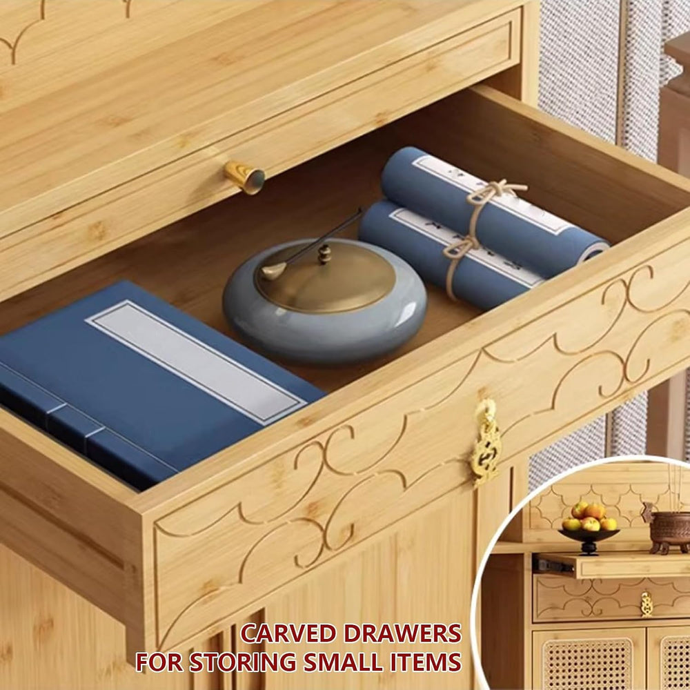 Chinese Shrine Altar Table with Storage, Bamboo Buddha Buddhist Altar Cabinet...