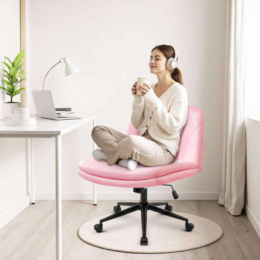 Orange Factory Criss Cross Chair, Wide Leather Vanity Desk Seat, Pink Pu | Cr...