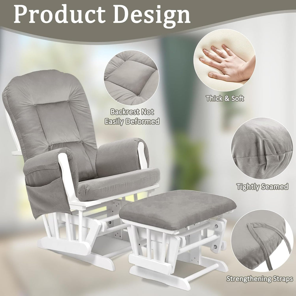BECHAEO 5PCS Thickened Glider Rocker Replacement Cushions – Velvet, Greige