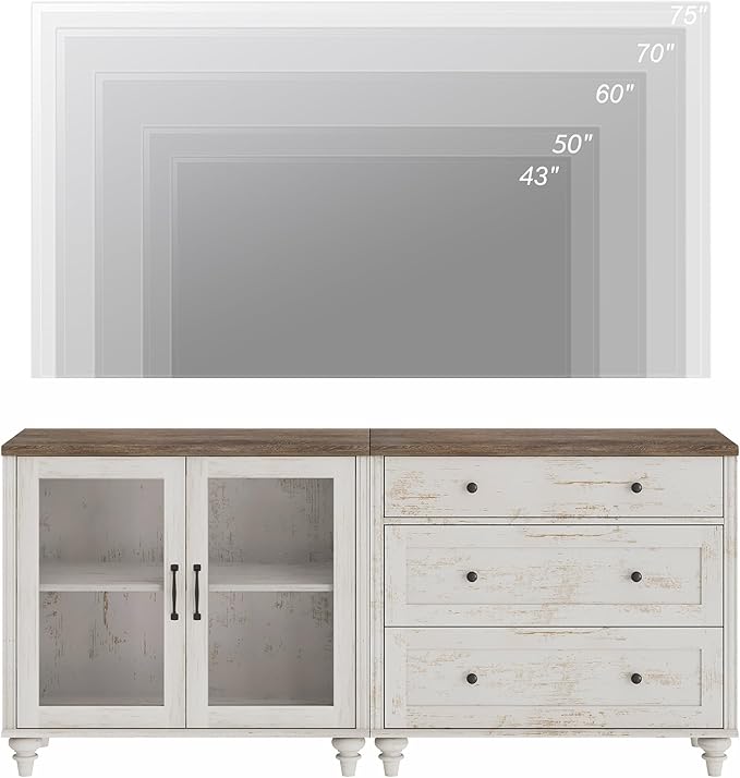 WAMPAT TV Stand for 75 Inch TV, Wood TV Cabinet Entertainment Center Televisi...