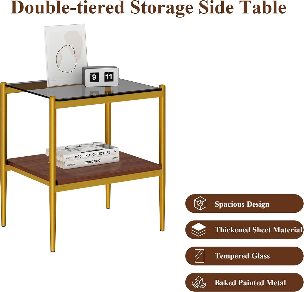 Set of 2 Rectangle End Tables, Gray Tempered Glass Top, Living Room | Sturdy ...