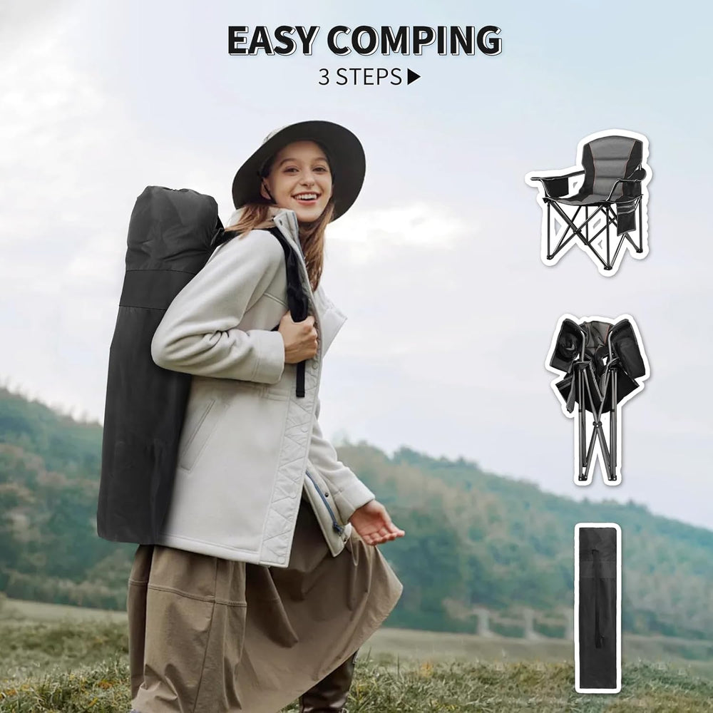 2 Pack Padded Oversized Camping Chairs for Adults,Heavy Duty Support 400 Lbs,...