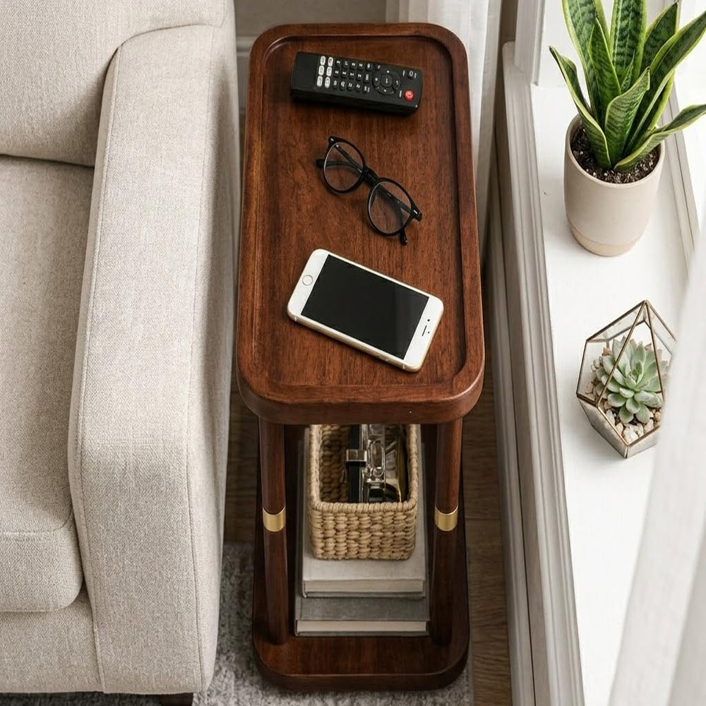 Narrow Side Table, 2-Tier Solid Wood Slim End Table for Small Spaces, 7.5-Inc...