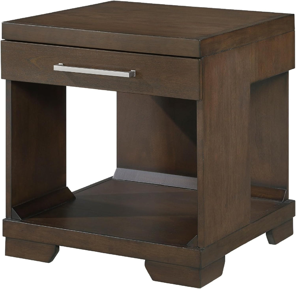 Benzara Duny Side End Table, 24 Inch Top, 1 Drawer with Handle, Espresso Brown