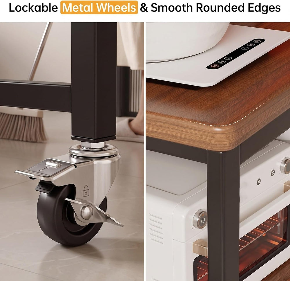 Rolling Kitchen Island Cart Microwave Stand with Dense Storage Baskets