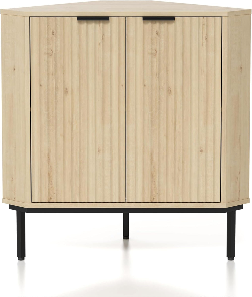 EYYTHUNG Fluted Corner Cabinet, Modern Small Corner Floor Cabinet with 2 Door...