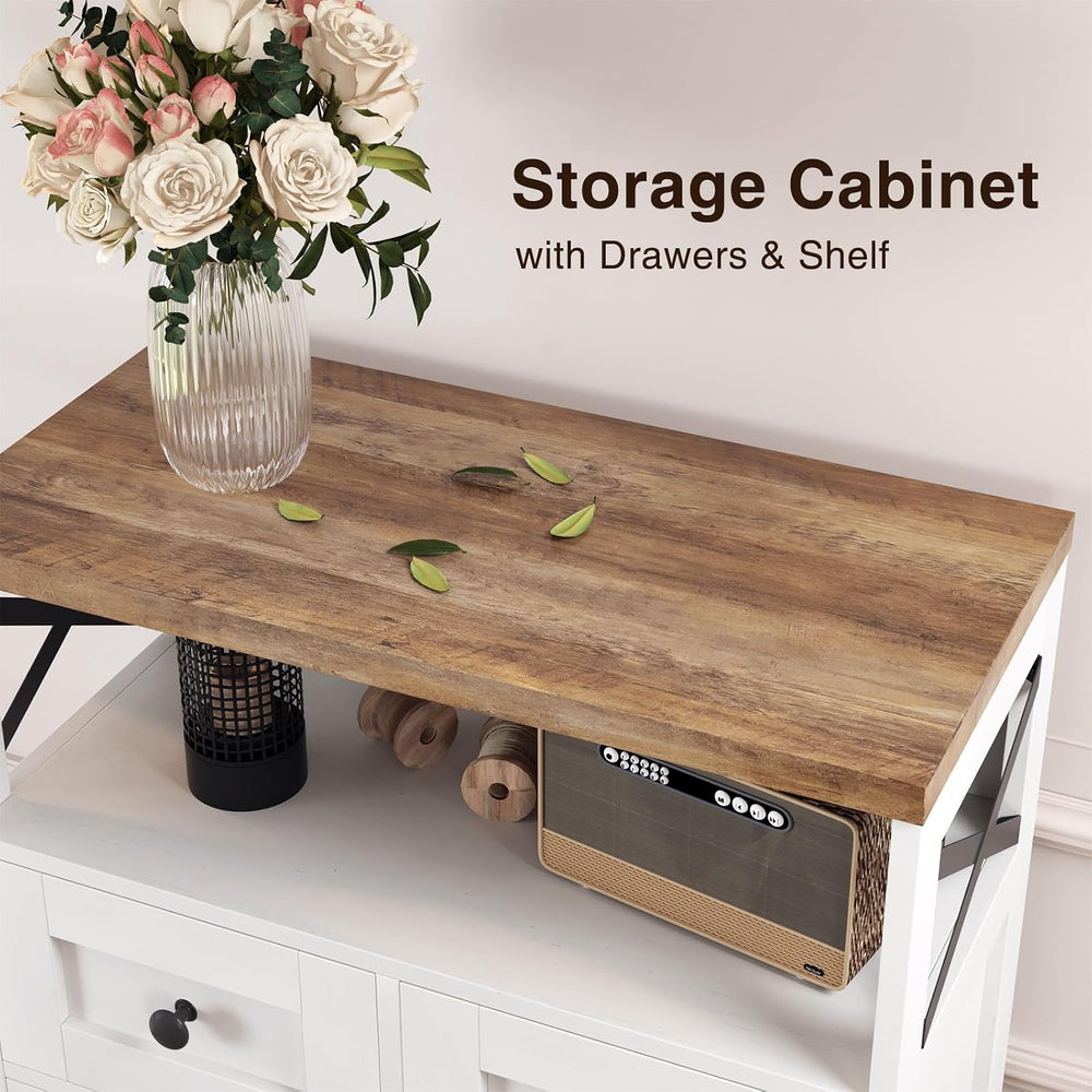 Farmhouse Storage Cabinet with Drawers, Small Kitchen Pantry Cabinet, White |...