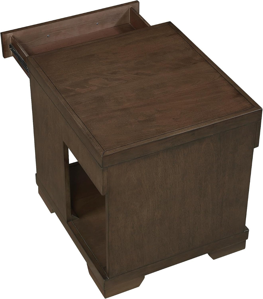 Penau Modern Rectangular End Table Espresso Finish, Dovetail Drawer with Nick...