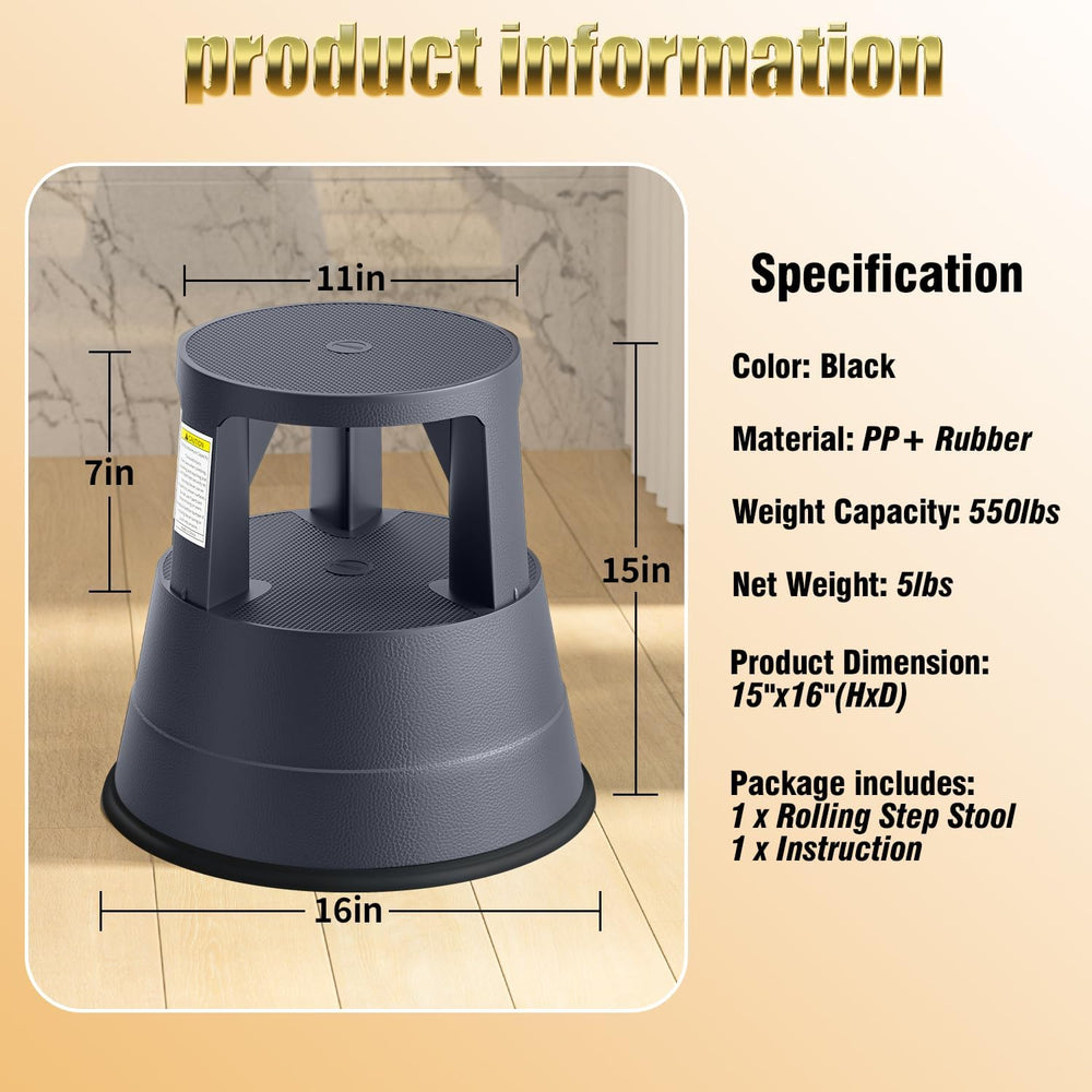 Rolling Step Stool with Wheels, 550lbs Capacity, Non-Slip Platform & Retr...