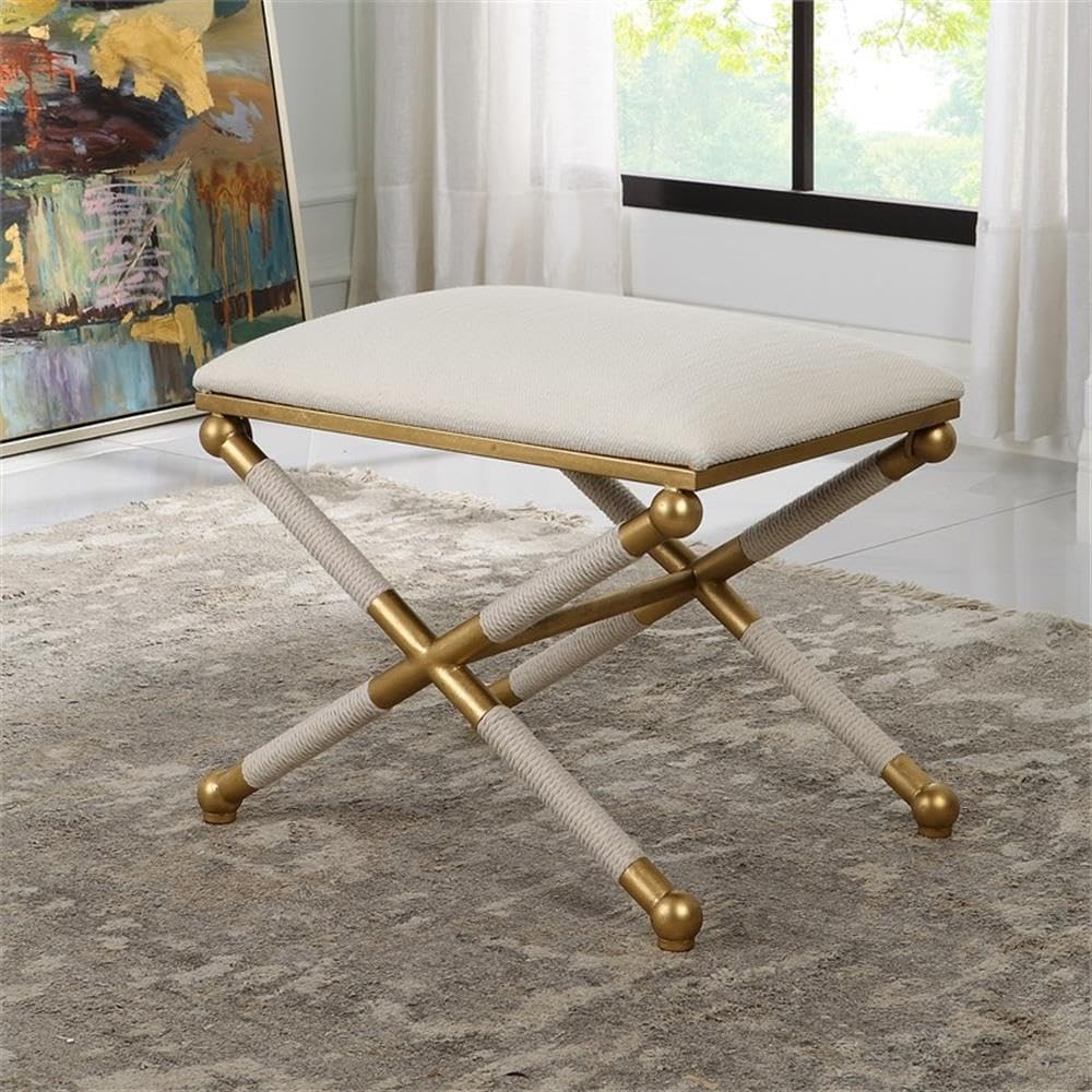 BOWERY HILL Contemporary Small Bench, 24"x17"x20.25", Iron Bas...