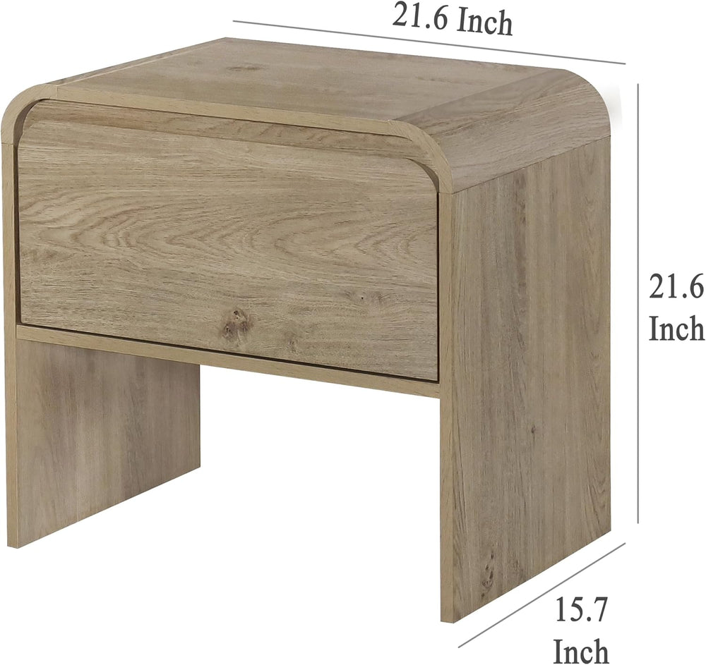 Benjara Maria Side End Table- Drawer and Waterfall Style- Beige Wood 22 Inch