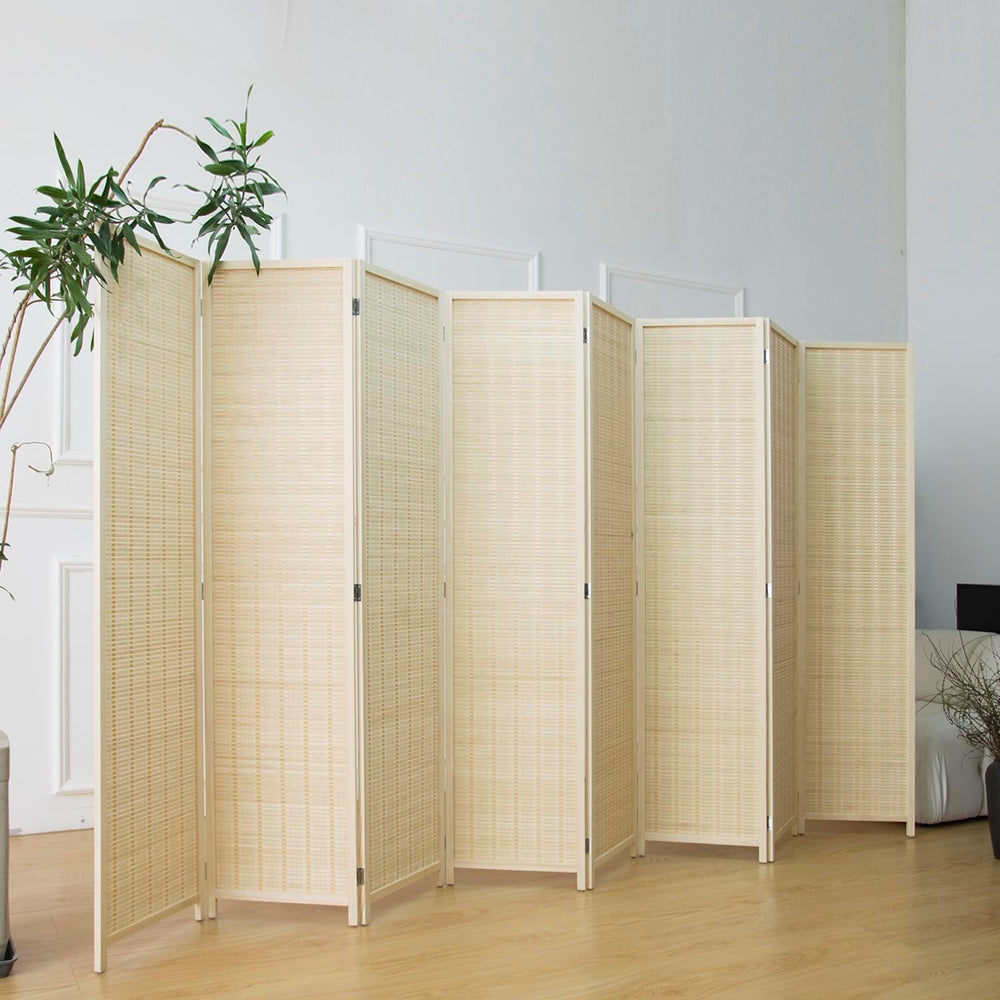 Furnnylane 8 Panel Bamboo Room Divider - 5.6 ft Tall Folding Privacy Screen, ...
