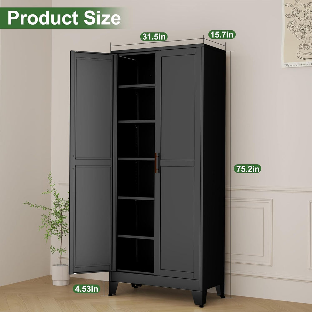 Ckzbx Metal Cabinets with Doors and Shelves, 75" H Black Storage Cabinet...