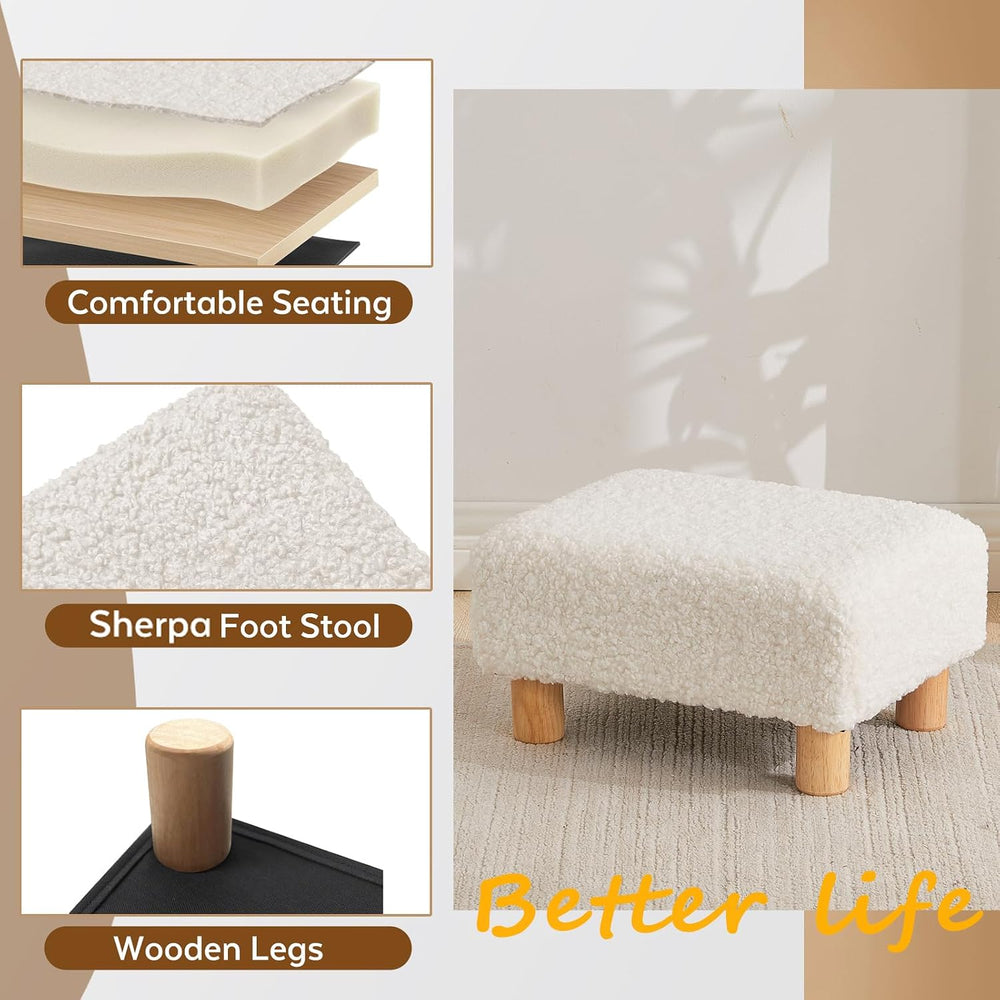 Small Foot Stool Ottoman, Sherpa Footstool Ottoman Foot Rest for Couch, Recta...