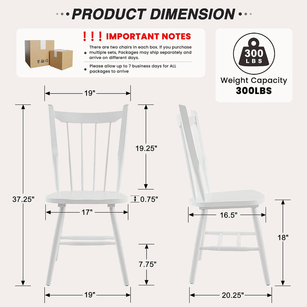HNY White Windsor Dining Chairs Set of 2, Farmhouse Wooden Kitchen Chairs wit...