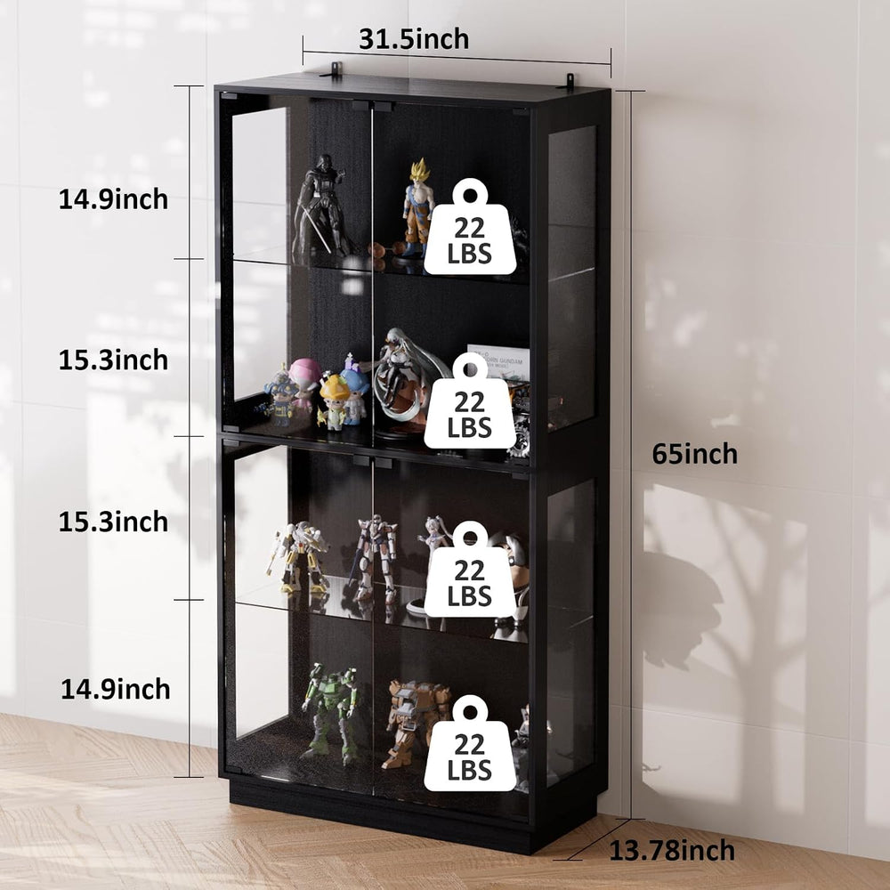 Display Cabinet with Glass Doors 4 Tier Glass Display Case with RGB LED Light...