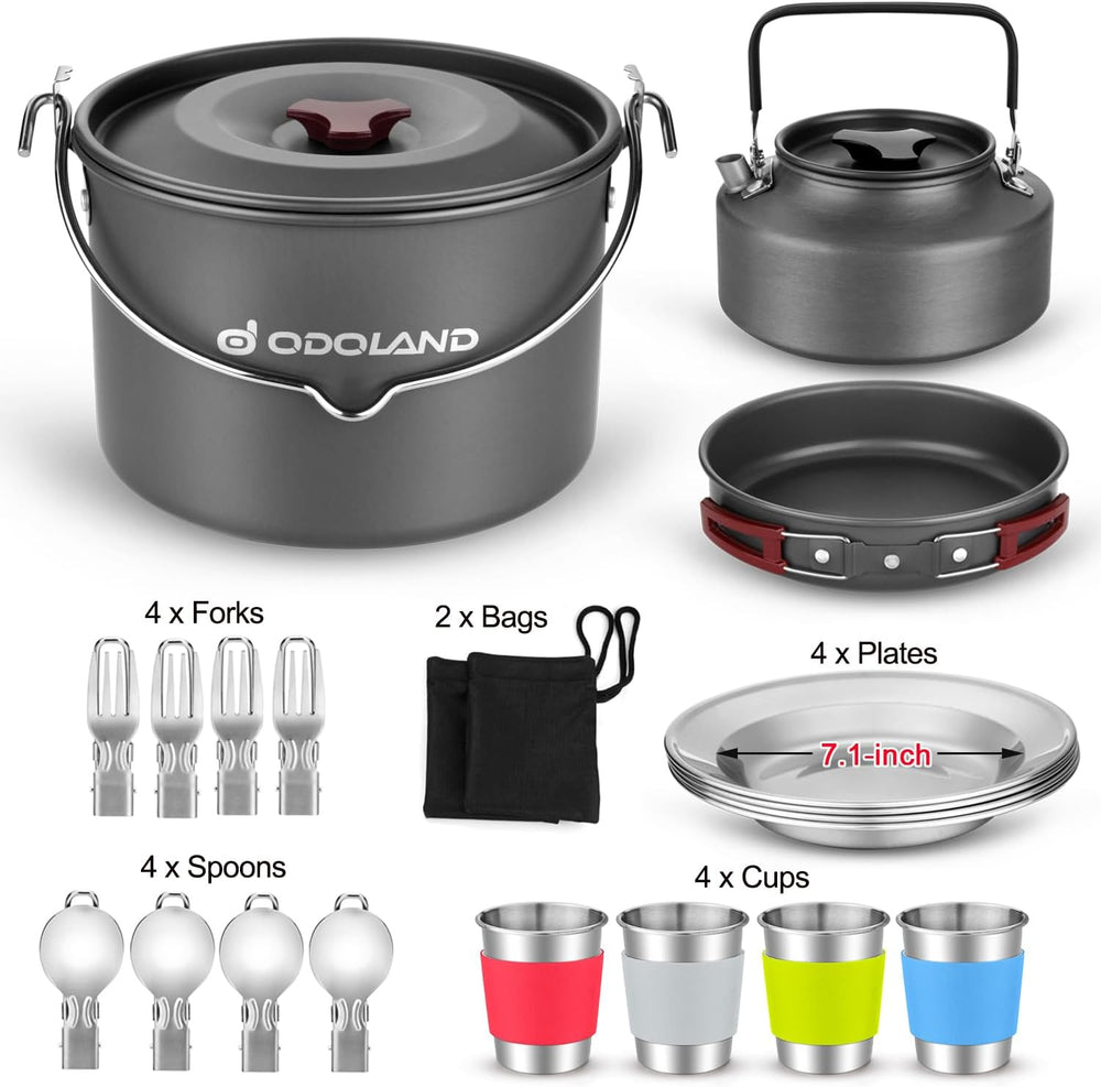 Odoland 22pcs Camping Cookware Mess Kit, Large Size Hanging Pot Pan Kettle wi...