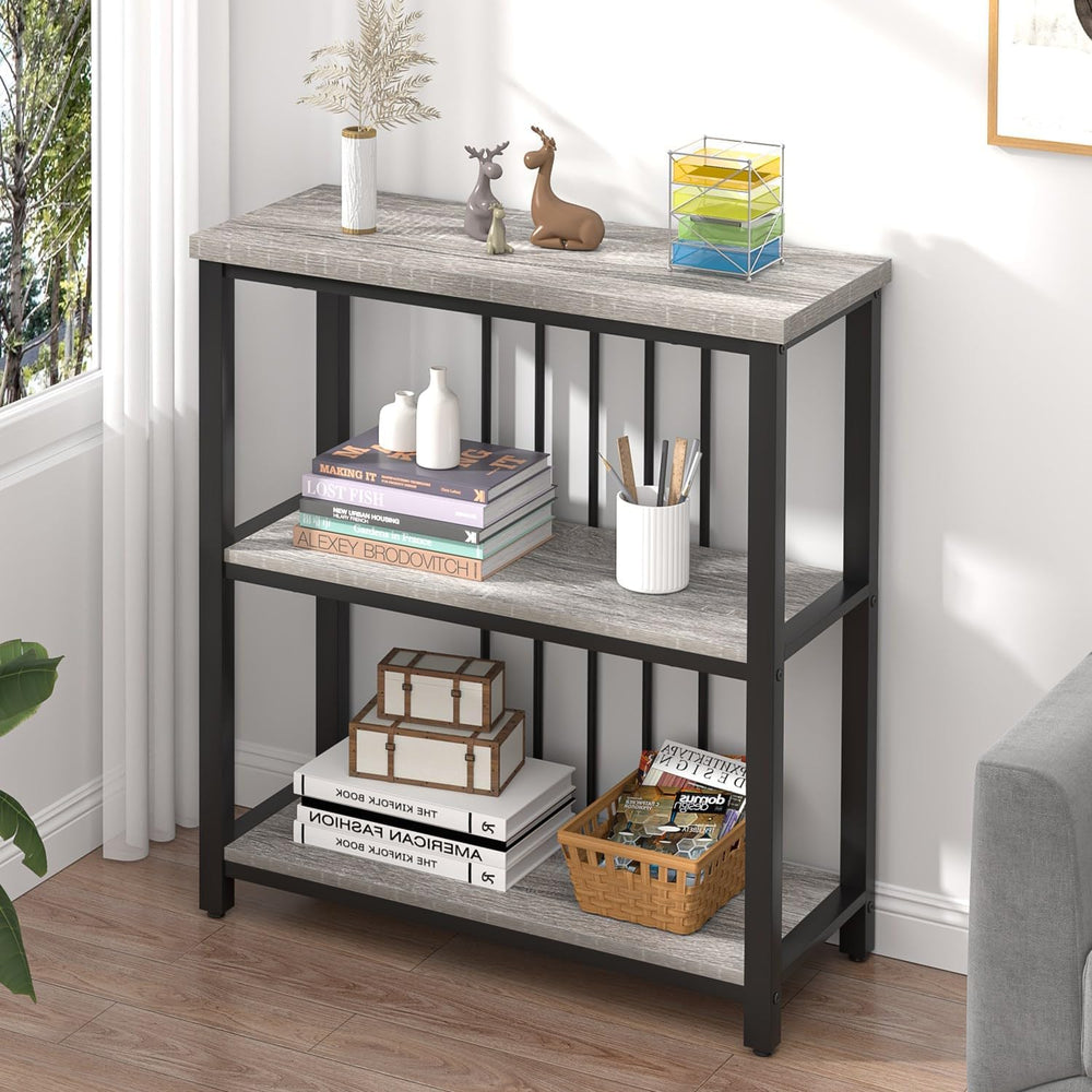 FOLUBAN 3 Tier Bookshelf, Short Bookcase for Small Space, Modern Wooden and M...