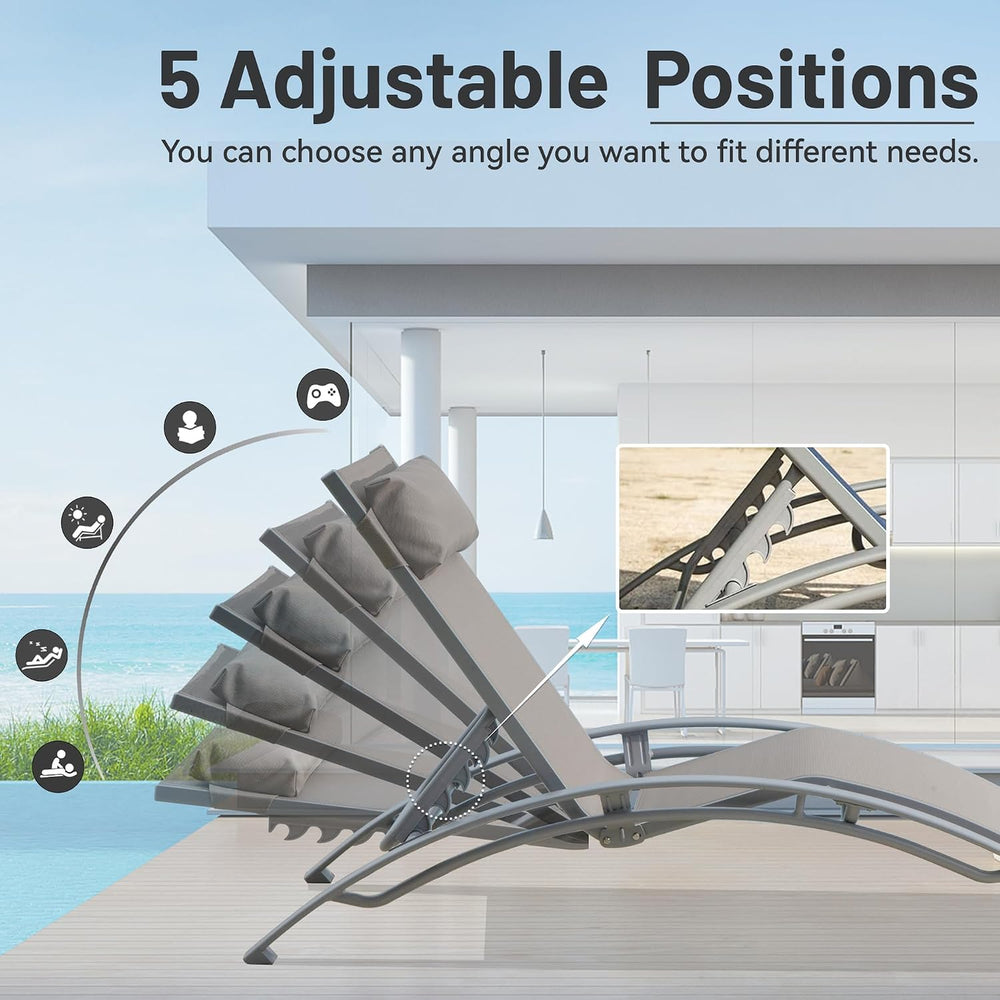 Pool Lounge Chairs Set of 2, Aluminum Outdoor Lounge Chairs, Chaise Lounge Ch...