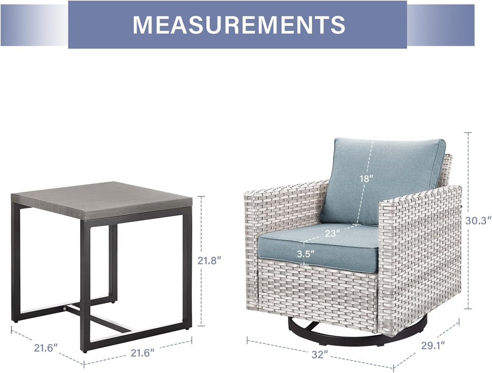 Outdoor Patio Swivel Rocker Chairs - 3 Piece Wicker Patio Furniture Bistro Sw...