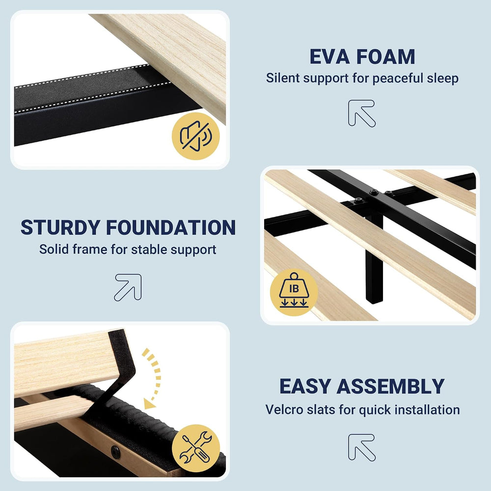 Allewie Queen Bed Frame, Adjustable Corduroy Headboard, Platform, Black