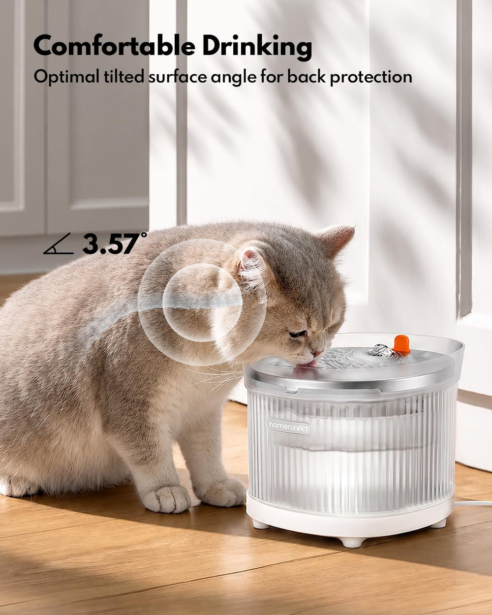 HomeRunPet Cat Water Fountain Stainless Steel Tray with Cordless Pump, 68oz