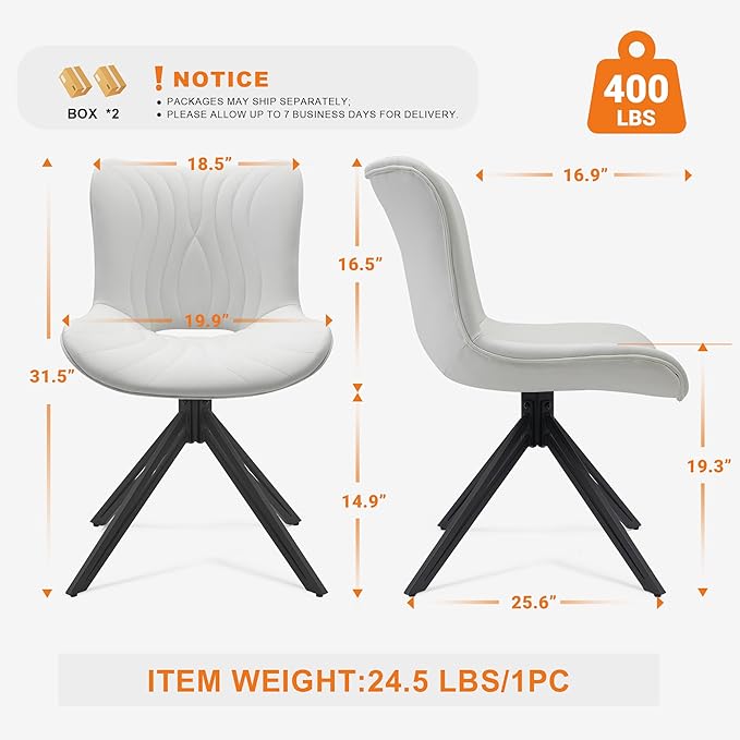 Dining Chairs Set of 4, 360° Swivel Armless Faux Leather Accent Chairs with P...