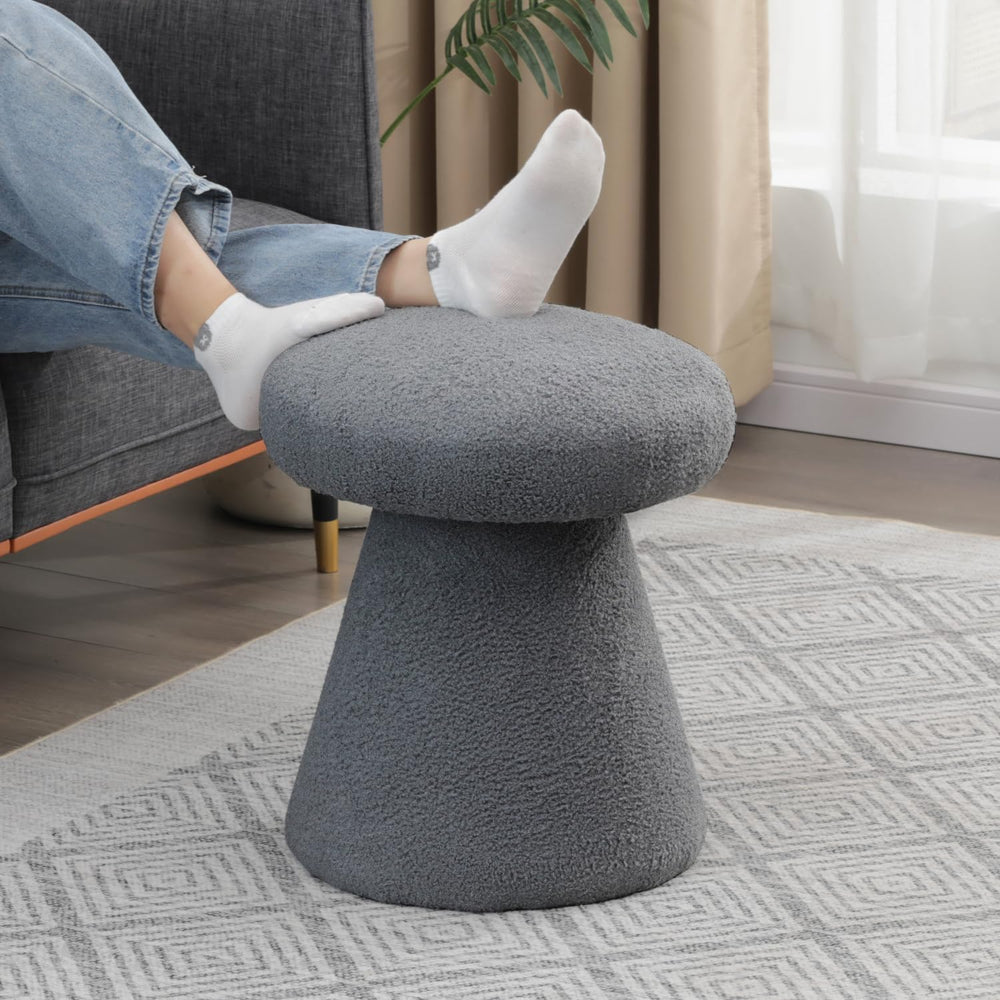 Mushroom Ottoman, 18” Boucle Foot Stool for Living Room & Bedroom, Cute V...