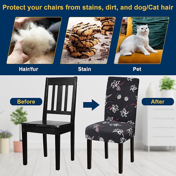 Chair Covers, Stretch Kitchen Dining Room Chair Covers Set of 6, Removable Wa...