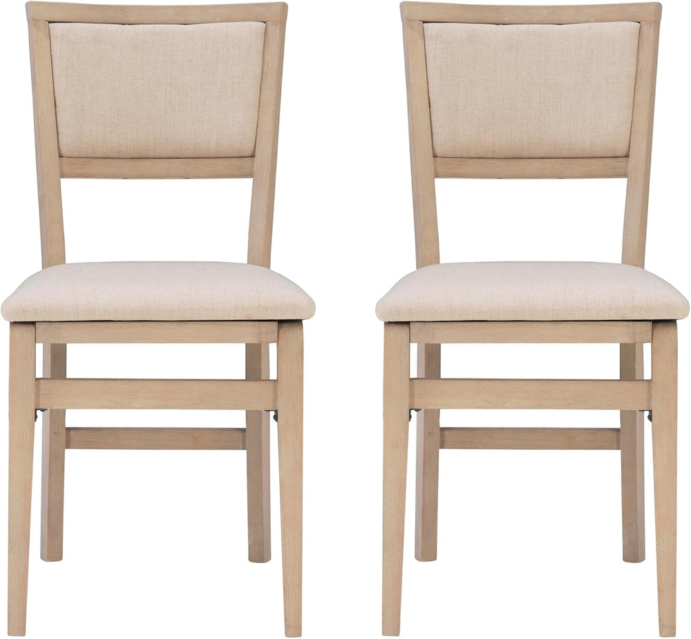 Linon Keira Natural Rustic Wooden Folding Chair with Beige Upholstered Seat a...