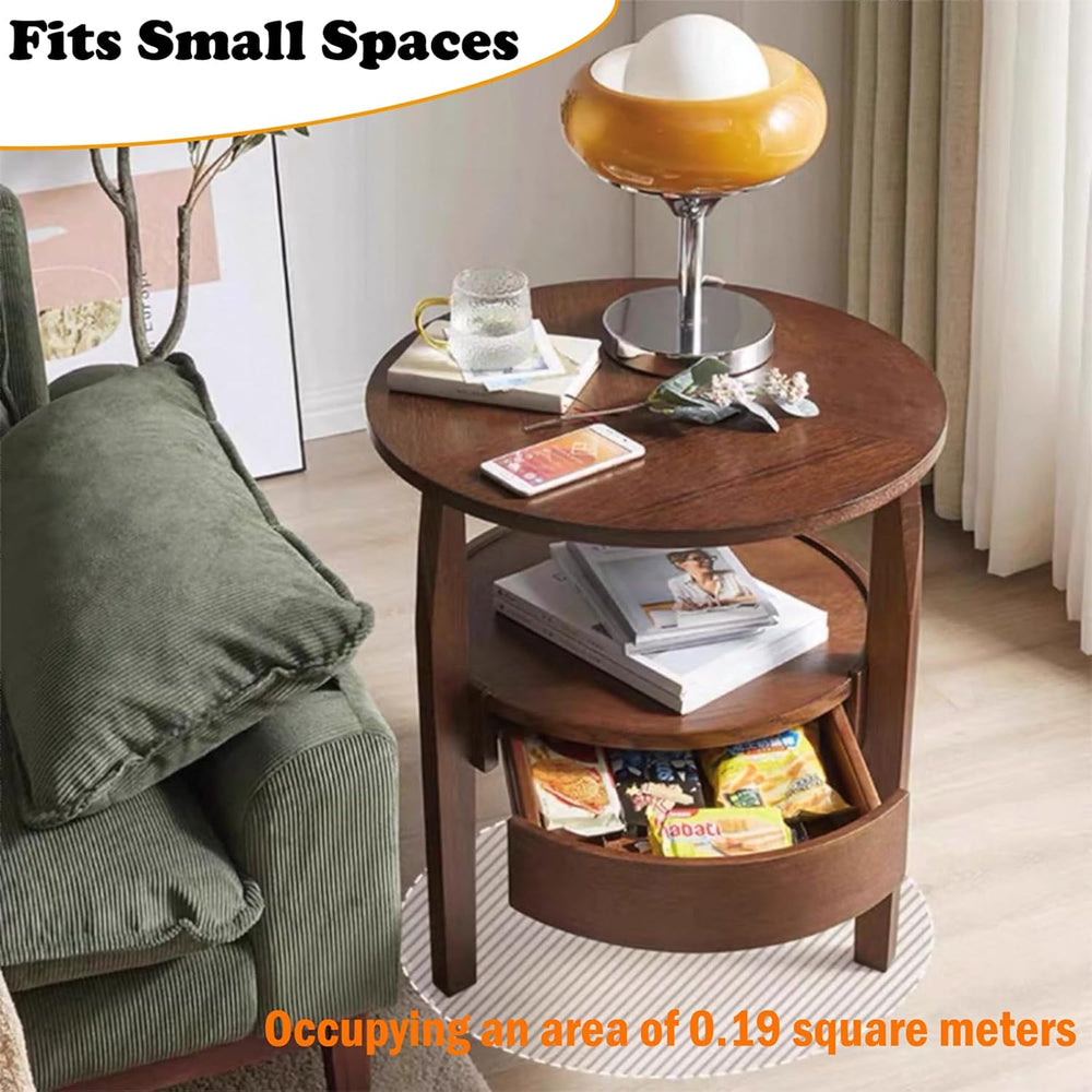 YUNMUAIR-Round Side Table with Drawer,2-Tier Vintage End Table with Storage,N...