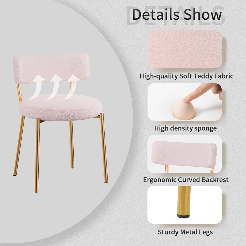 Boucle Dining Chairs Set of 2, Modern Round Upholstered Dining Chairs, Curved...