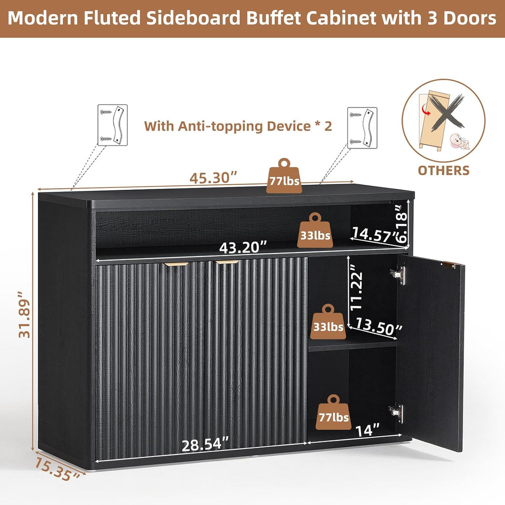 LEYAOYAO Fluted Buffet Cabinet with Storage, 45" Wide Wood Sideboard Cre...