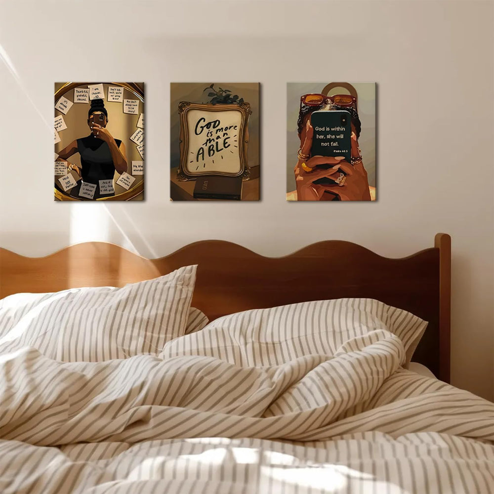 Framed Black Girl Wall Art Set of 3, Fashion Inspirational Black Woman Wall D...