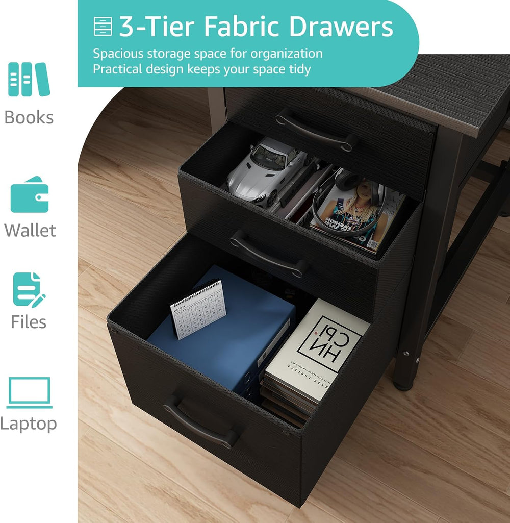 Lufeiya Computer Desk with File Drawers Cabinet, 47 Inch Reversible Home Offi...
