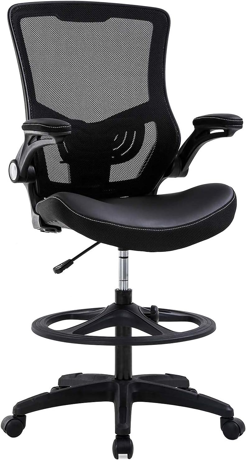Drafting Chair Tall Office Chair with Lumbar Support Footrest Ring Flip Up Ar...