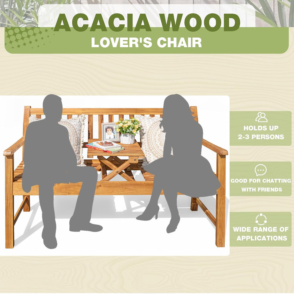 Greesum Outdoor Bench 2-Person Acacia Garden Chair Patio Porch Furniture with...
