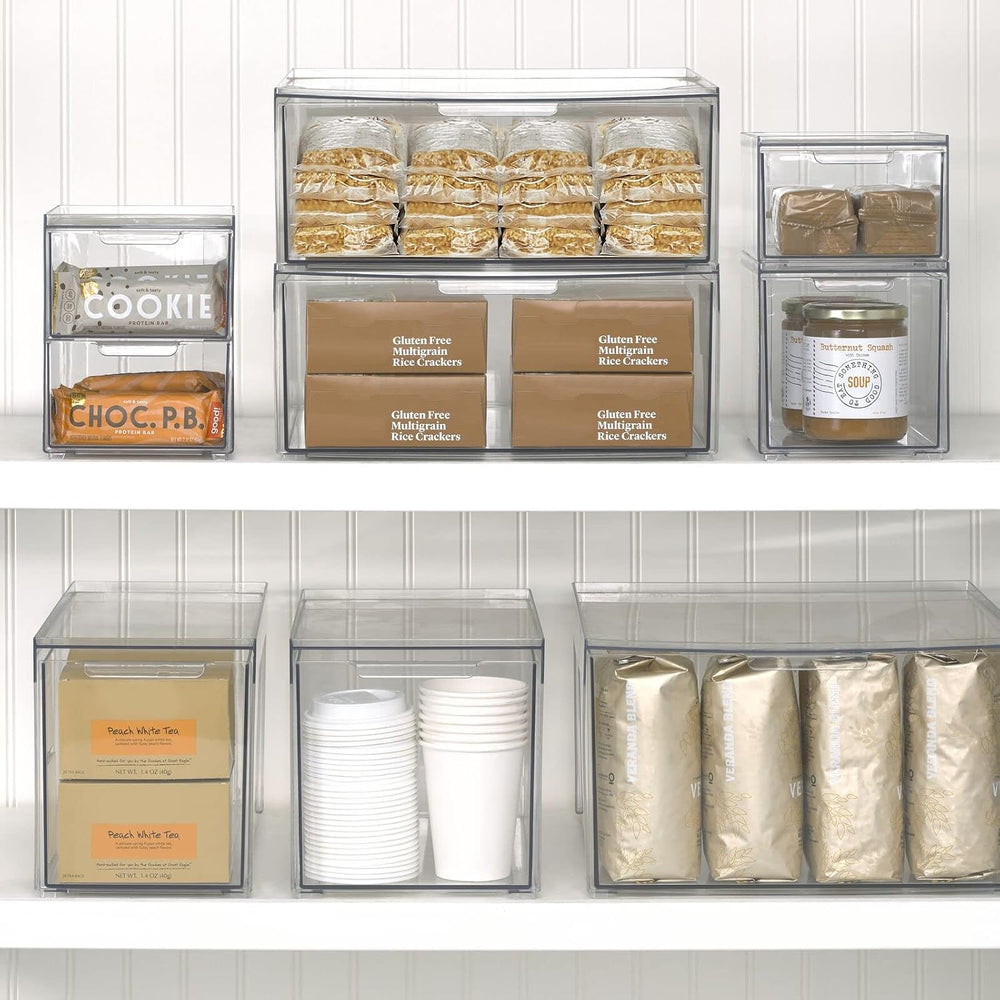 mDesign Stackable Storage Containers Box with 2 Pull-Out Drawers - Stacking P...