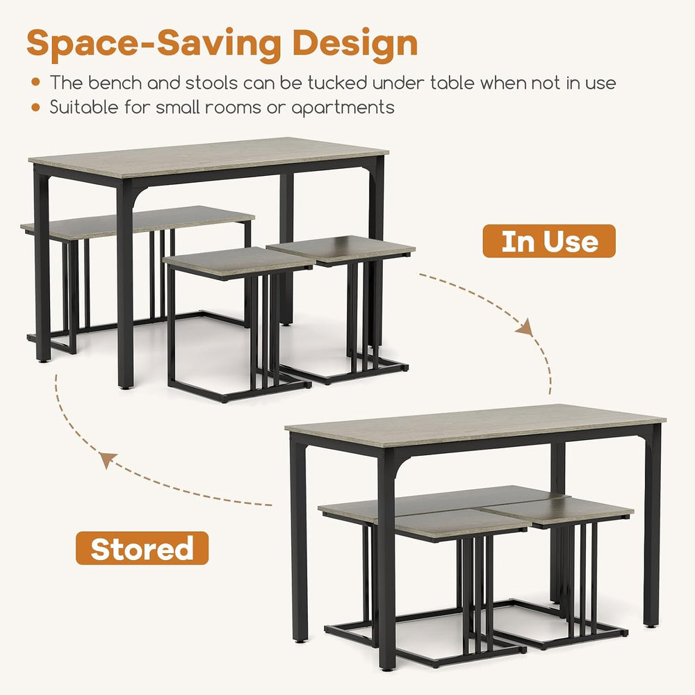 GOFLAME 4-Piece Dining Table Set for 4, Rectangular Wood Dining Table with Be...