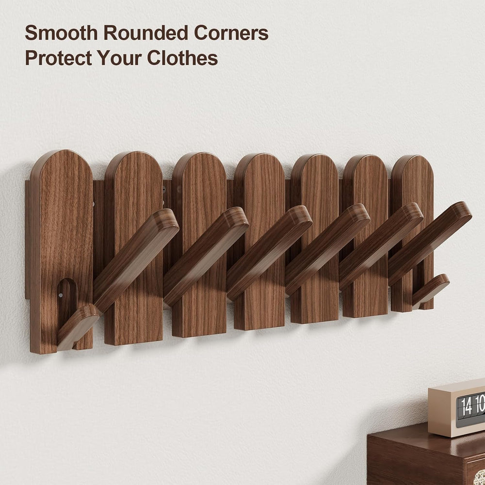 Solid Walnut Coat Rack Wall Mount 16.5",Wall Mounted Coat Rack with 8 Hooks