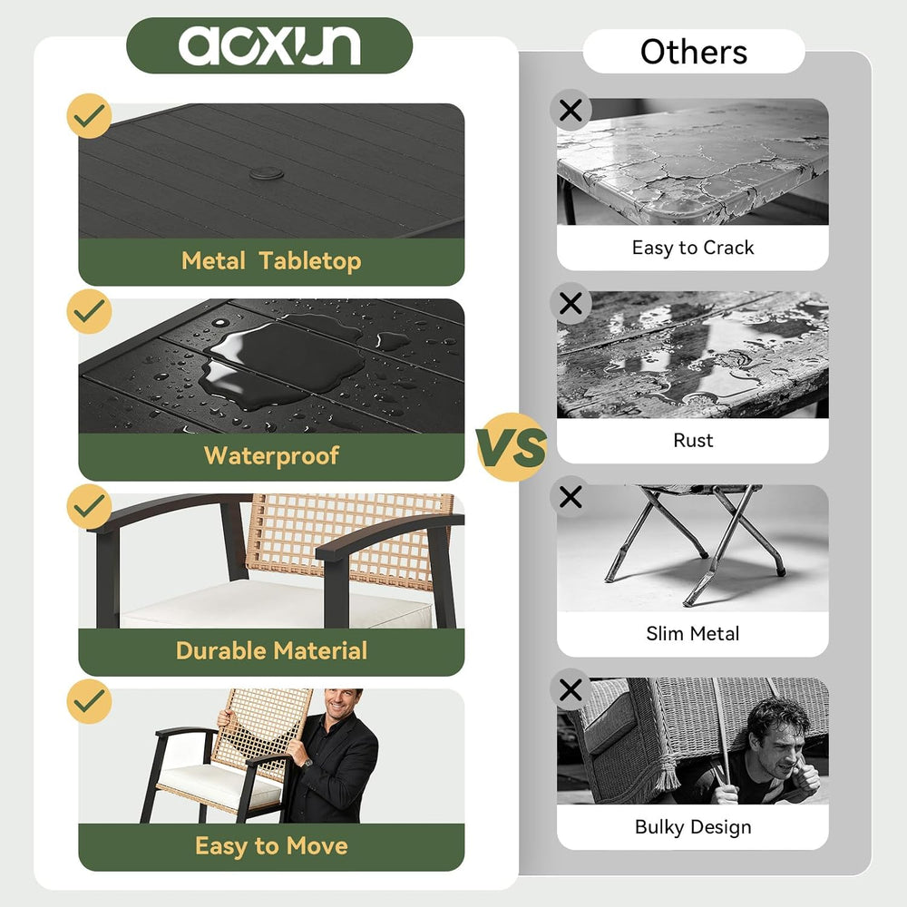 Aoxun 7-Piece Wicker Patio Table and Chairs Set for 6 with Umbrella Hole