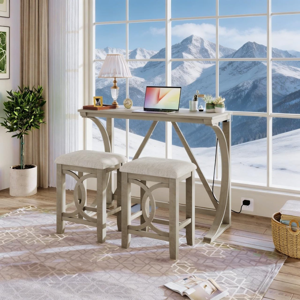 RuiSiSi 3 Piece Counter Height Dining Set, Farmhouse Kitchen Table Set with U...