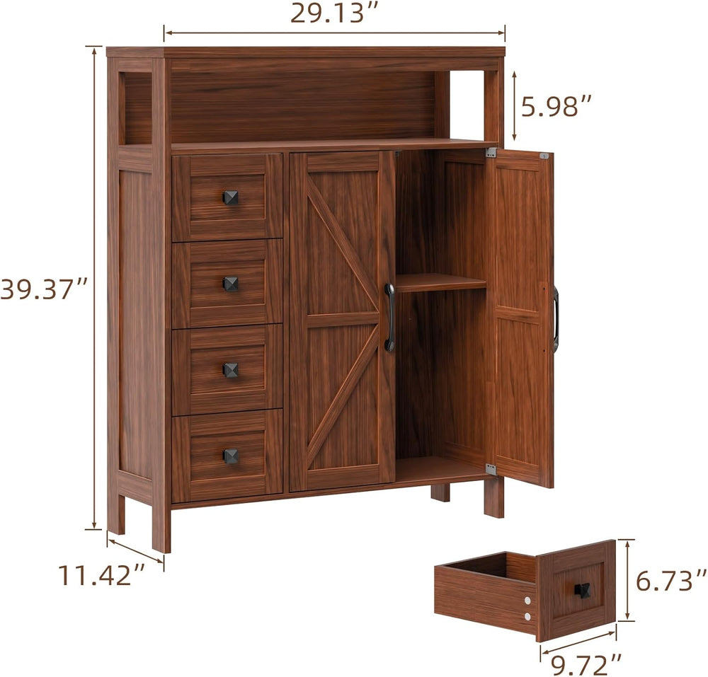 Befrases Farmhouse Storage Cabinet with 2 Doors and 4 Drawers, Walnut