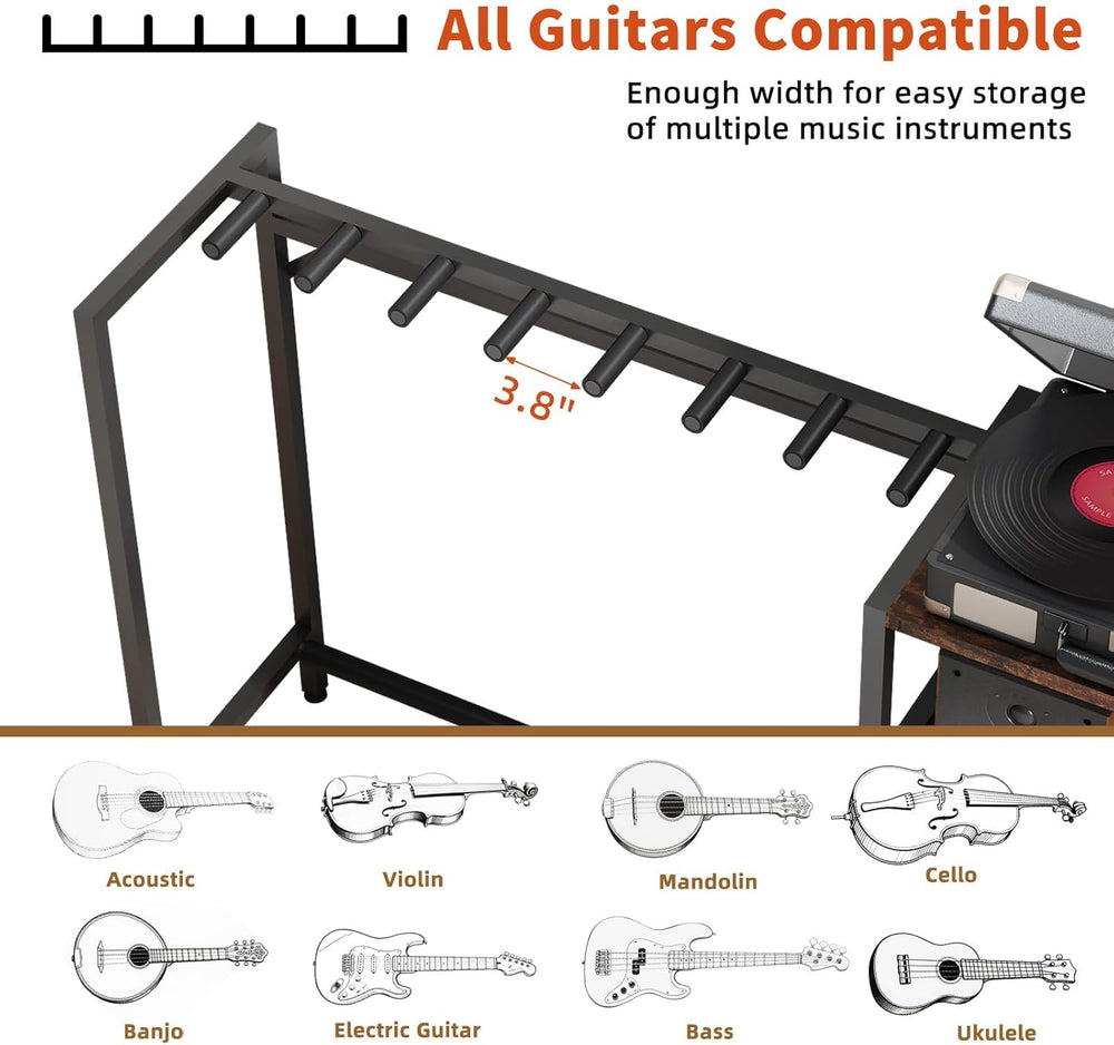 Guitar Stand with Record Player Stand, Guitar Rack with Record Player Table, ...