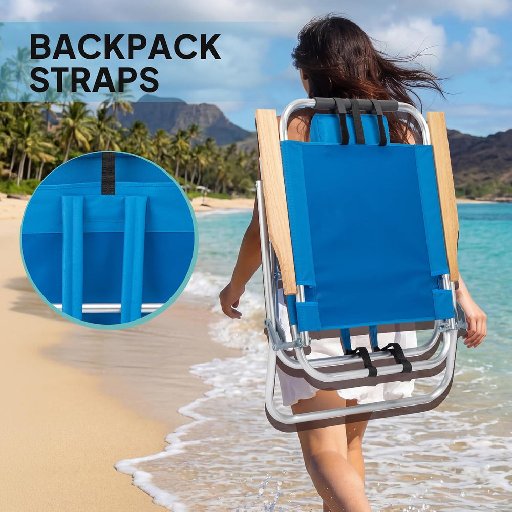 Bonnlo 17“ Lightweight High Backpack Beach Chair, 2 Pack Portable Tall Beach ...