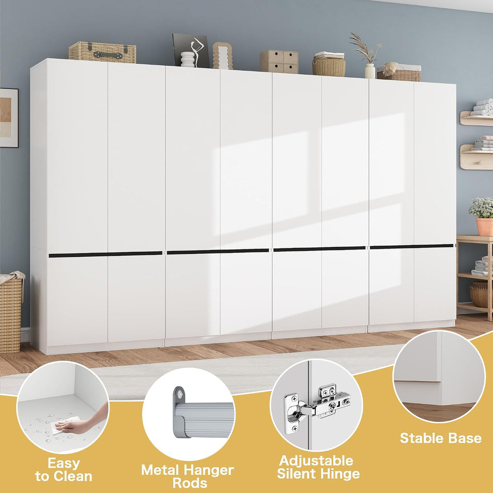 White Armoire Wardrobe Closet: 74" Wooden Wardrobe Closet with 8 Doors, ...