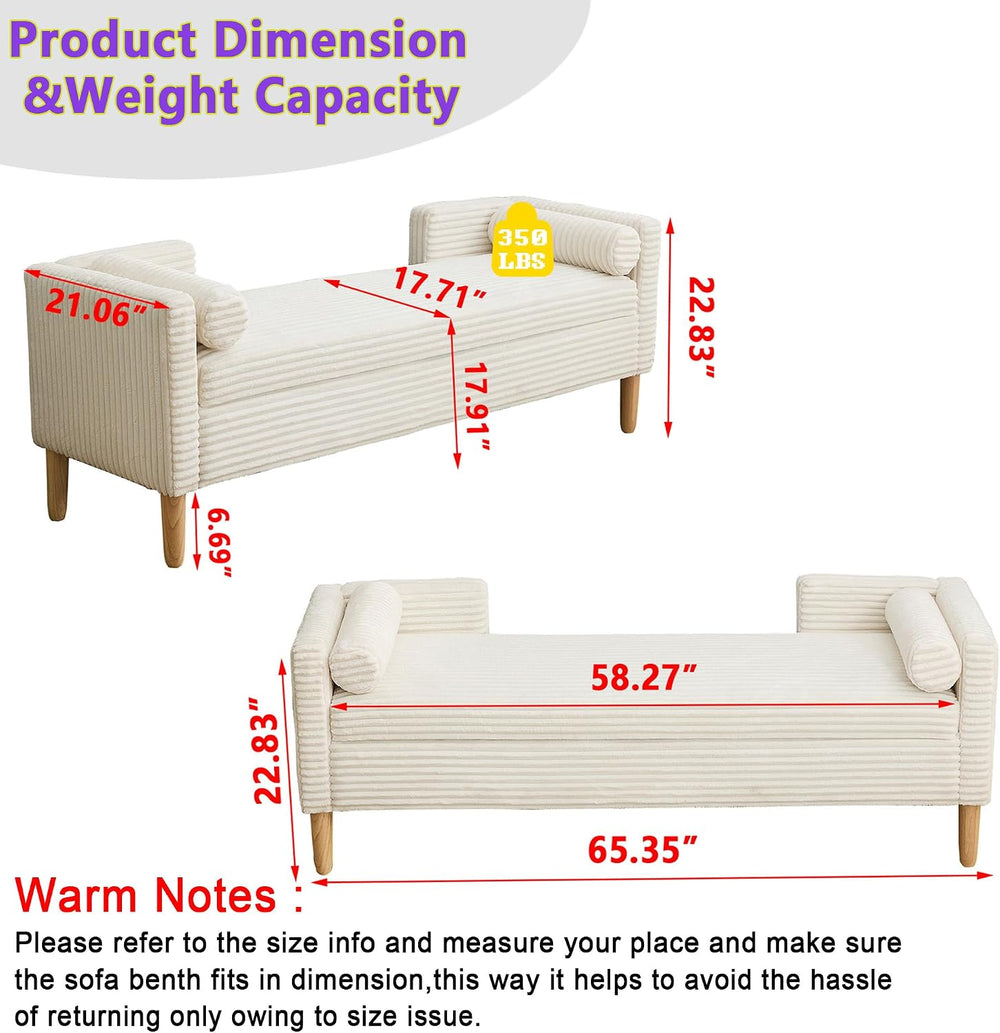 Corduroy Bed End Ottoman Bench with Storage,Upholstered Storage Benches with ...